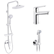 Набор 3 в 1 душевая система Kroner Armada-C064K + смеситель Hagen-C010 + гигиенический душ Bidet-C082 хром CVS30203