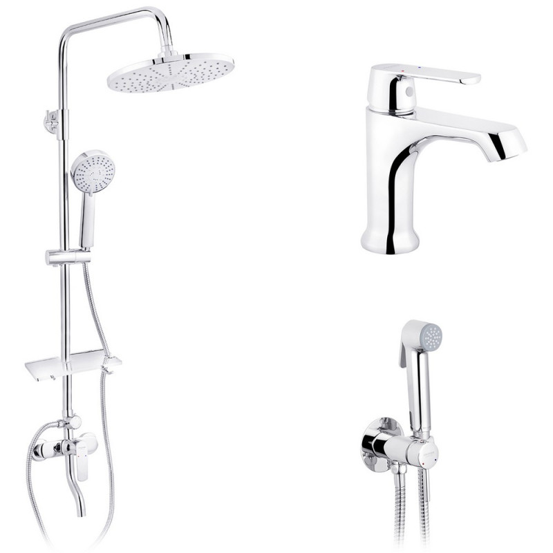 Набір 3 в 1 душова система Kroner Armada-C064K + змішувач Hagen-C010 + душ гігієнічний Bidet-C082 хром CVS30212