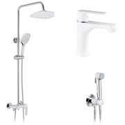 Набір 3 в 1 душова система Kroner Armada-W063 + змішувач Armada-W010 + душ гігієнічний Bidet-C082 хром/білий CVS30213