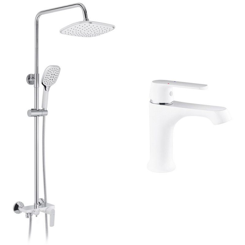 Набір 3 в 1 душова система Kroner Armada-W063 + змішувач для раковини Armada-W010 хром/білий CVS30214