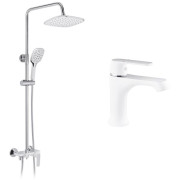 Набір 3 в 1 душова система Kroner Armada-W063 + змішувач для раковини Armada-W010 хром/білий CVS30214