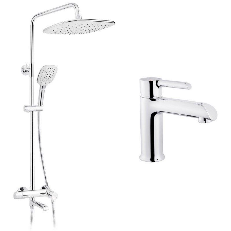 Набір 2 в 1 душова система Kroner Essen-C063 + змішувач для раковини Essen-C010 хром CVS30215