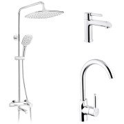 Набір 3 в 1 душова система Kroner Essen-C063 + змішувач для раковини Essen-C010 + змішувач Essen-C030 хром CVS30216