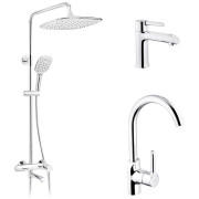 Набір 3 в 1 душова система Kroner Essen-C063 + змішувач для раковини Essen-C010 + змішувач Essen-C030 хром CVS30216