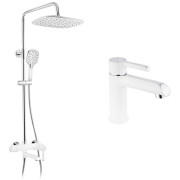 Набір 2 в 1 душова система Kroner Essen-W063 + змішувач для раковини Essen-W010 хром/білий CVS30217