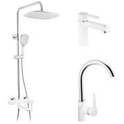 Набір 3 в 1 душова система Kroner Essen-W063 + змішувач для раковини Essen-W010 + змішувач Essen-W030 хром/білий CVS30218