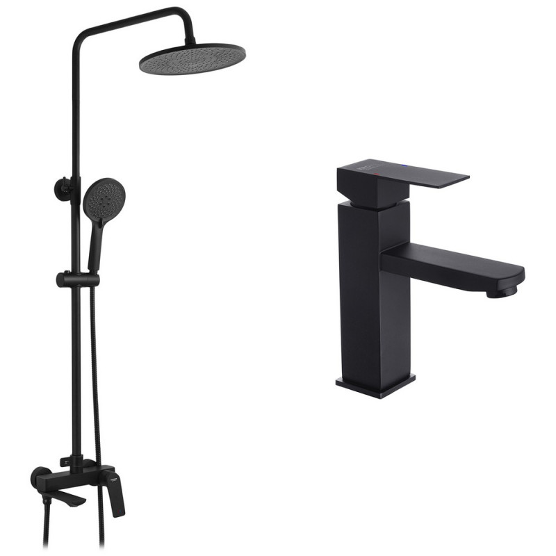 Набір 2 в 1 душова система Kroner Graz-SCH063 + змішувач для раковини Edelstahl Kubus-SCH010 чорний CVS30220