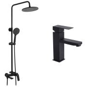 Набір 2 в 1 душова система Kroner Graz-SCH063 + змішувач для раковини Edelstahl Kubus-SCH010 чорний CVS30220