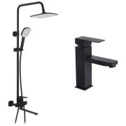 Набір 2 в 1 душова система Kroner Armada-SCH067 + змішувач для раковини Kubus-SCH010 чорний CVS30221