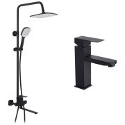 Набор 2 в 1 душевая система Kroner Armada-SCH067 + смеситель для раковины Kubus-SCH010 черный CVS30221