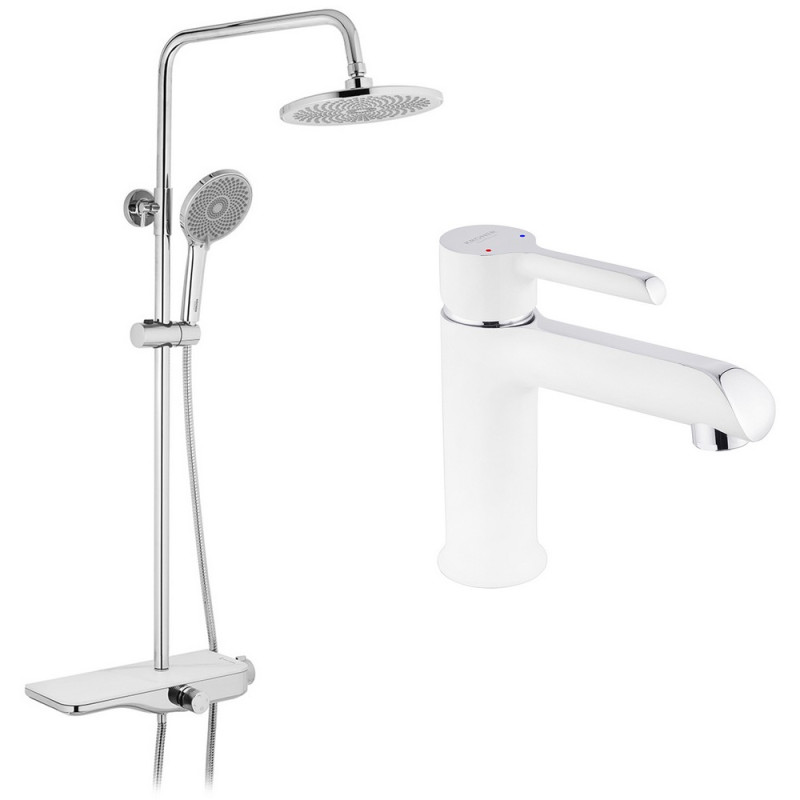 Набір 2 в 1 душова система Kroner Armada-W065 + змішувач для раковини Essen-W010 хром/білий CVS30223