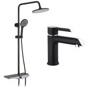 Набір 2 в 1 душова система Kroner Armada-SCH065 + змішувач для раковини Essen-SCH010 хром/чорний CVS30224