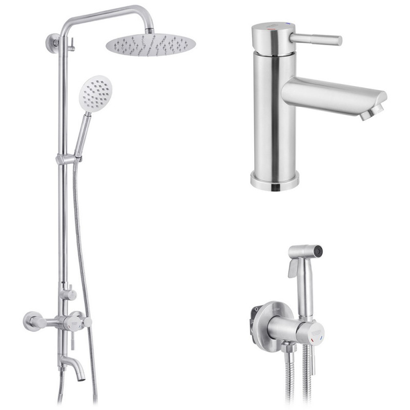 Набір 3 в 1 душова система Kroner Edelstahl Klassisch-ESG063 + змішувач Edelstahl Klassisch-ESG010 + душ гігієнічний ESG053 нікель CVS30192