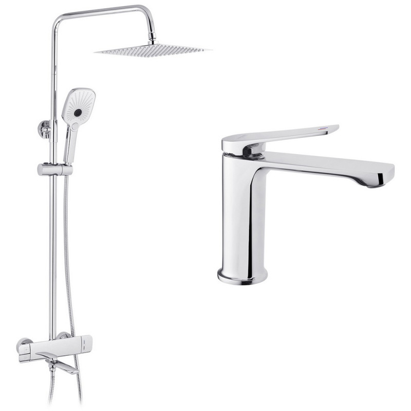 Набір 2 в 1 душова система Kroner Makon-C063 + змішувач для раковини Makon-C010 хром CVS30225