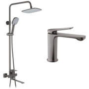 Набір 2 в 1 душова система Kroner Armada-GRP067 + змішувач для раковини Makon-GRP010 графіт CVS30227