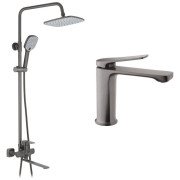 Набір 2 в 1 душова система Kroner Armada-GRP067 + змішувач для раковини Makon-GRP010 графіт CVS30227