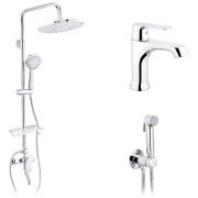 Набір 3 в 1 душова система Kroner Armada-C064K + змішувач Hagen-C010 + душ гігієнічний Bidet-C082 хром CVS30212