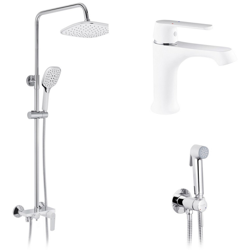 Набор 3 в 1 душевая система Kroner Armada-W063 + смеситель Armada-W010 + гигиенический душ Bidet-C082 хром/белый CVS30213