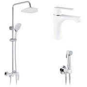 Набір 3 в 1 душова система Kroner Armada-W063 + змішувач Armada-W010 + душ гігієнічний Bidet-C082 хром/білий CVS30213