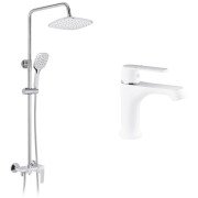 Набір 3 в 1 душова система Kroner Armada-W063 + змішувач для раковини Armada-W010 хром/білий CVS30214
