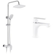 Набір 3 в 1 душова система Kroner Armada-W063 + змішувач для раковини Armada-W010 хром/білий CVS30214
