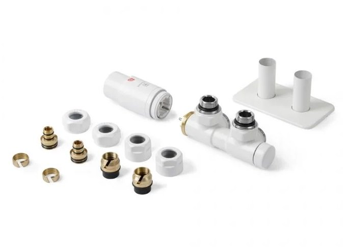 Комплект вентилів інтегрований термостатичний Terma Twins All in One правий білий мат TGETTWINPKS96