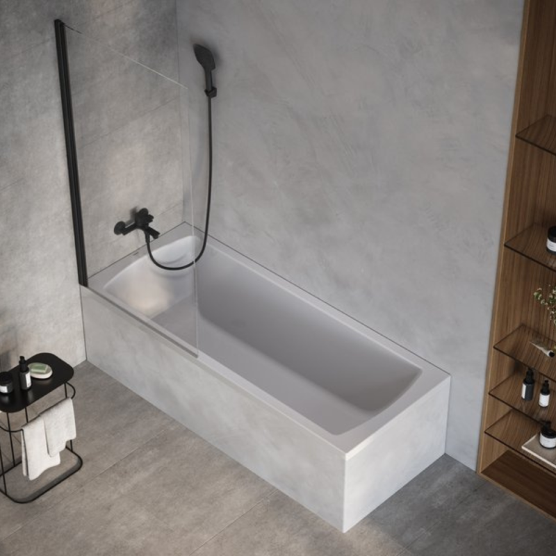 Шторка для ванни Ravak X-Point Slim XPSVS1 80х140 см профіль чорний прозоре скло X75OM30FZ1