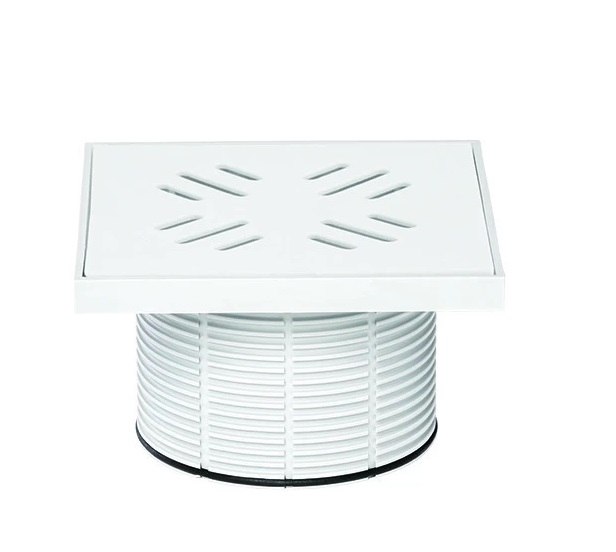 Надставка для сливного трапа Styron с решеткой 147х147 мм пластик белый STY-504-M-F