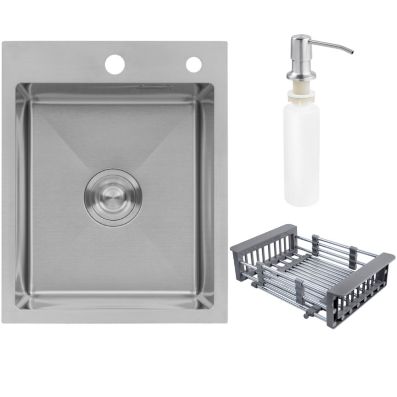 Мойка для кухни Kroner KRP Geburstet-4050HM 40х50 см с дозатором и сушилкой нержавеющая сталь CV029164