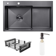 Мойка для кухни Kroner KRP Schwarze-7848LHM 78х48 см крыло справа нержавеющая сталь черный PVD CV030023