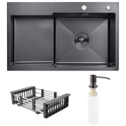 Мийка для кухні Kroner KRP Schwarze-7848LHM 78х48 см крило зліва нержавіюча сталь чорний PVD CV030024