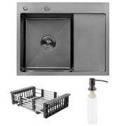 Мийка для кухні Kroner KRP Schwarze-6350LHMPVD 63х50 см крило справа нержавіюча сталь чорний PVD CV031322