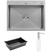 Мойка для кухни Kroner KRP Geburstet-6350HM 63х50 см с дозатором и сушилкой нержавеющая сталь CV031452