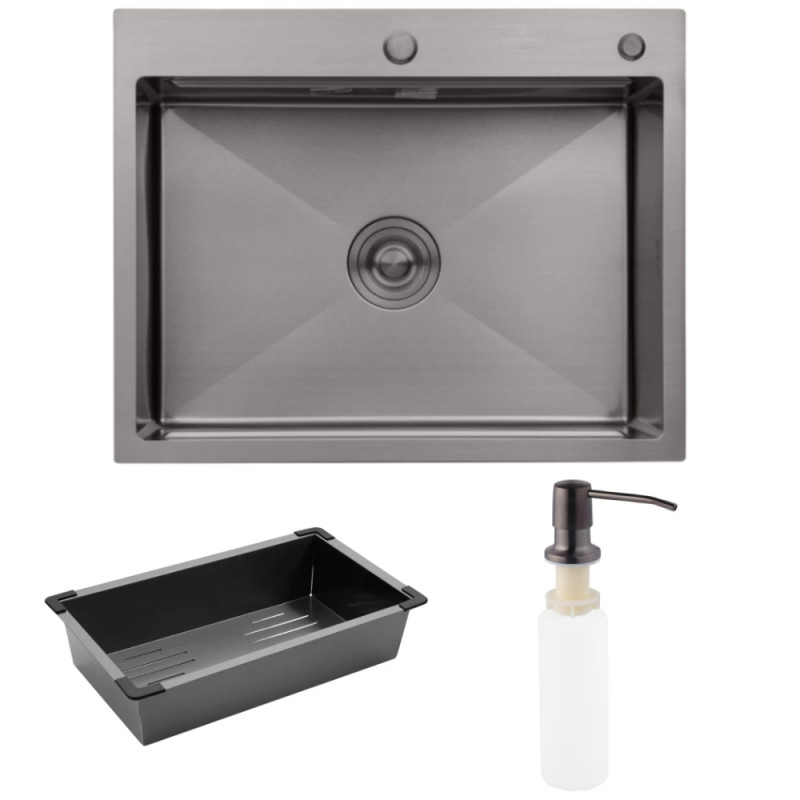 Мийка для кухні Kroner KRP Schwarze-6350HMPVD 63х50 см з дозатором та сушаркою нержавіюча сталь чорний PVD CV031453