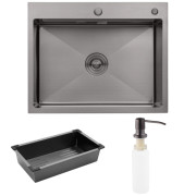 Мойка для кухни Kroner KRP Schwarze-6350HMPVD 63х50 см с дозатором и сушилкой нержавеющая сталь черный PVD CV031453