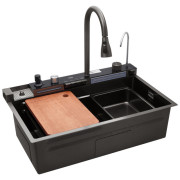 Мойка для кухни Kroner KRP SchwarzeSET7546ARTHM 75х46 см со смесителем и аксессуарами нержавеющая сталь черный PVD CV033375