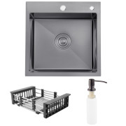 Мойка для кухни Kroner KRP Schwarze-5050HM 50х50 см с дозатором и сушилкой нержавеющая сталь черный PVD CV022793