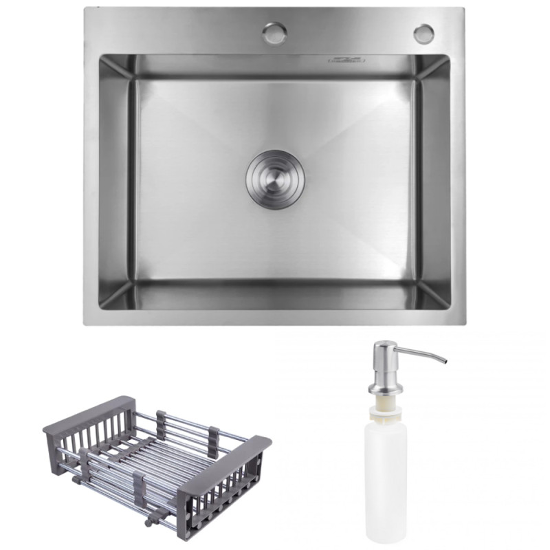 Мойка для кухни Kroner KRP Geburstet-6050HM 60х50 см с дозатором и сушилкой нержавеющая сталь CV022802