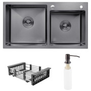 Мийка для кухні Kroner KRP Schwarze-7843ZHM 78х43 см з дозатором та сушаркою нержавіюча сталь чорний PVD CV022797