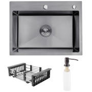 Мийка для кухні Kroner KRP Schwarze-5843HM ​​58х43 см з дозатором та сушаркою нержавіюча сталь чорний PVD CV022794