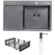 Мийка для кухні Kroner KRP Schwarze-7849RHM 78х49 см крило зліва нержавіюча сталь чорний PVD CV025279