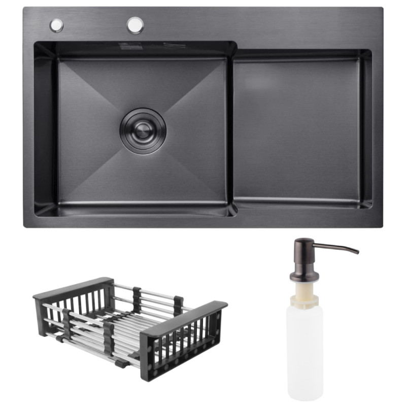 Мийка для кухні Kroner KRP Schwarze-7848LHM 78х48 см крило справа нержавіюча сталь чорний PVD CV030023