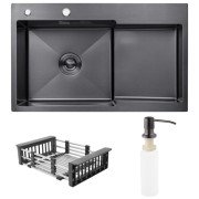 Мийка для кухні Kroner KRP Schwarze-7848LHM 78х48 см крило справа нержавіюча сталь чорний PVD CV030023