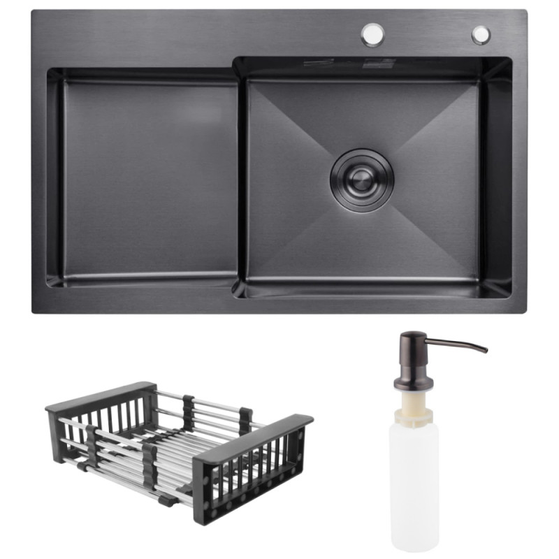 Мийка для кухні Kroner KRP Schwarze-7848LHM 78х48 см крило зліва нержавіюча сталь чорний PVD CV030024