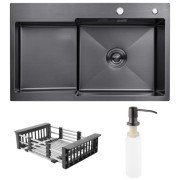 Мийка для кухні Kroner KRP Schwarze-7848LHM 78х48 см крило зліва нержавіюча сталь чорний PVD CV030024