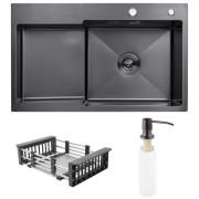 Мийка для кухні Kroner KRP Schwarze-7848LHM 78х48 см крило зліва нержавіюча сталь чорний PVD CV030024