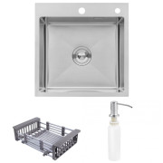 Мойка для кухни Kroner KRP Geburstet-5050HM 50х50 см с дозатором и сушилкой нержавеющая сталь CV022800