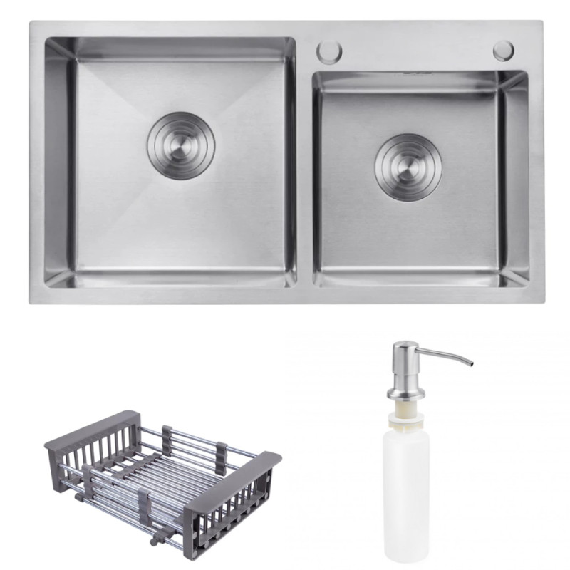 Мийка для кухні Kroner KRP Geburstet-7843ZHM 78х43 см з дозатором та сушаркою нержавіюча сталь CV022805