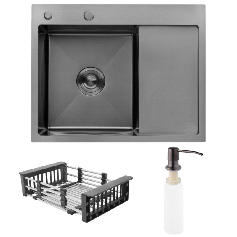 Мойка для кухни Kroner KRP Schwarze-6350LHMPVD 63х50 см крыло справа нержавеющая сталь черный PVD CV031322