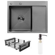 Мойка для кухни Kroner KRP Schwarze-6350LHMPVD 63х50 см крыло справа нержавеющая сталь черный PVD CV031322